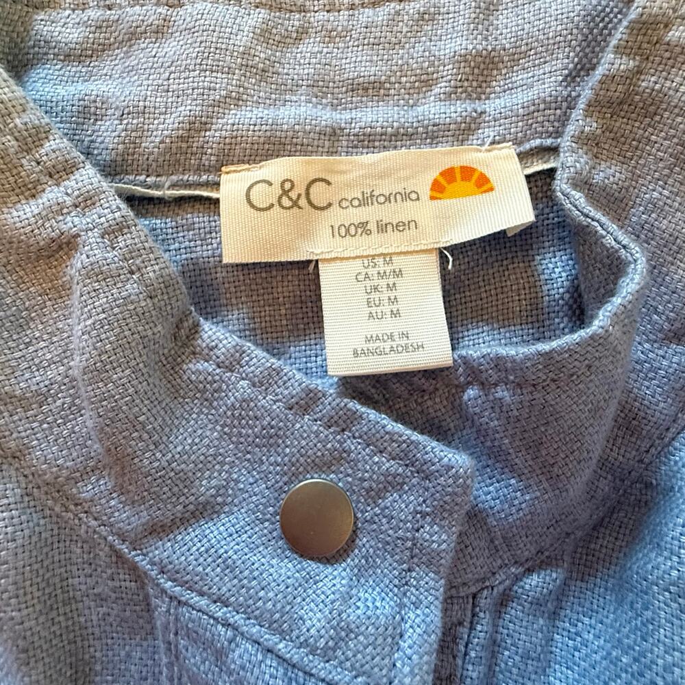 C&C California Jacket Medium Blue 100% Linen Breathable Vacation Cruise - Picture 2 of 10
